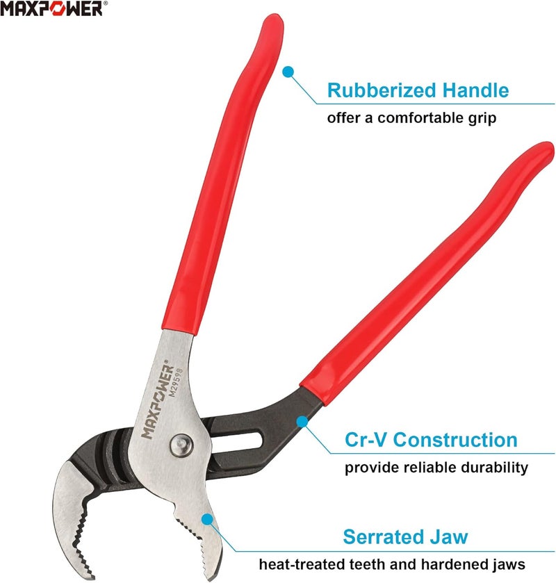 Max Power 12 inch Groove Joint Pliers, Quick Adjustable Serrtated V Jaw Tongue and Groove Pliers - Image 3